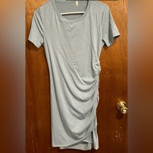 Blue Ruched Short Sleeve Dress